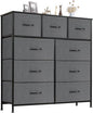 Sweetcrispy 9 Drawer Fabric Dresser Tall Chest Storage Organizer Tower with Cabinet Metal Frame and Wood Top Lightweight Nursery Closet Furniture for Bedroom,Charcoal Grey