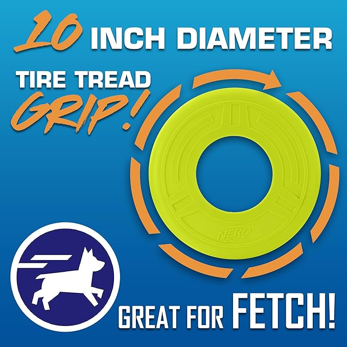 Nerf Dog Atomic Flyer Outdoor Dog Toy, 10 Inch Flying Disc Dog Fetch Toy, Rubber Dog Toy for Medium Dogs and Large Dogs, Green-Mewly Pet