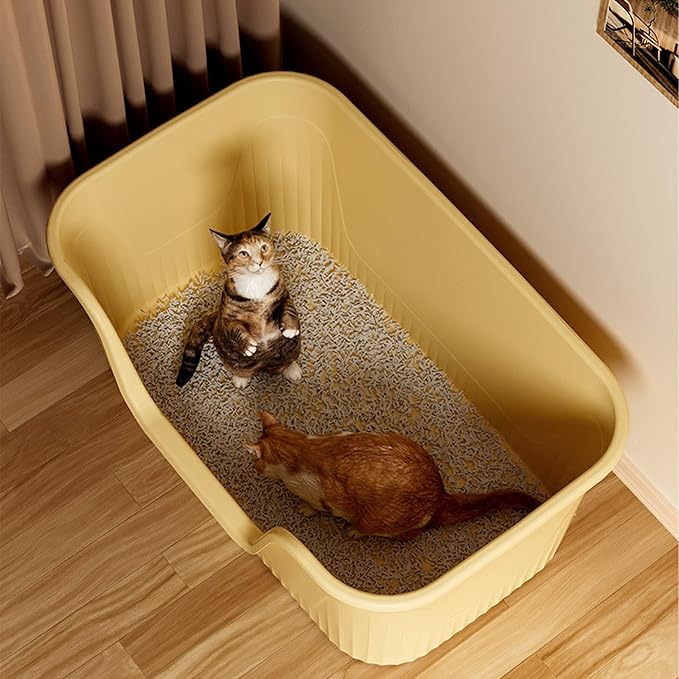 Vealind Extra Large Litter Boxes for Big Cats 31''×21''×16'', XXL Litter Boxes for Big Cats or Multiple Cats, Jumbo High Sided Litter Pan, Leak-Proof & Anti-Splashing, Easy Clean & Durable (Yellow)-Mewly Pet