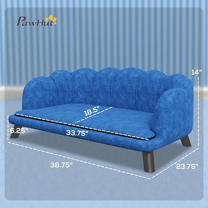 PawHut Velvet Large Dog Couch with Foam Cushion, Soft and Cute Bed with Pearl Design, Sofa for Big and Medium Dogs, Dark Blue-Mewly Pet