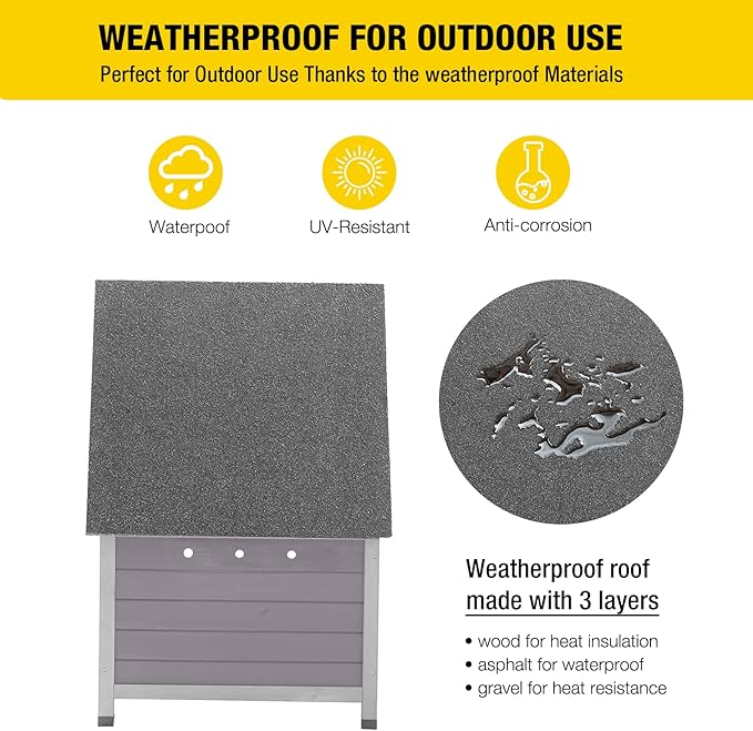 Aivituvin Cat House Waterproof Feral Kitty Shelter Outdoor Indoor Rabbit Hutch for Bunnies,Cats,Dogs and Other Small Animals,Asphalt Roof-Mewly Pet