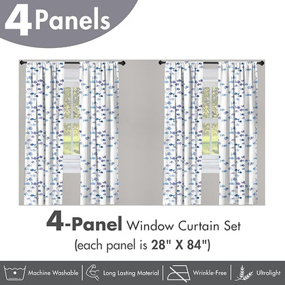 Ambesonne Animal Window Curtains Pack of 2, Little Fishes Watercolors Ocean Underwater Life Marine Theme Art, Lightweight Set with Rod Pocket, 4 Panels of - 28" x 84", Blue