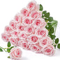 Serwalin 20pcs Bright Pink Artificial Roses, 4'' Big Flower Head, Velvet Roses Real Touch, Silk Fake Roses Long Stem Realistic Bouquet for Wedding Table Centerpiece and Home Decor