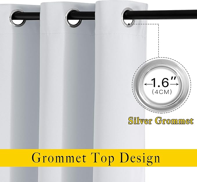 NICETOWN Room Darkening Curtains for Living Room - Easy Care Solid Thermal Insulated Grommet Curtains/Panels/Drapes for Bedroom (2 Panels, 66 by 72, Greyish White)
