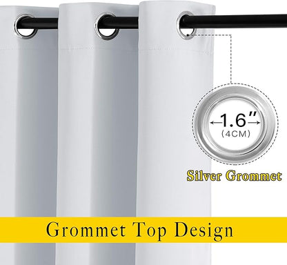 NICETOWN Greyish White Curtains 96 inches Long, Grommet Thermal Insulated Blackout Curtains Privacy Window Treatments for Boys Room/Living Room, W46 x L96, 2 Panels