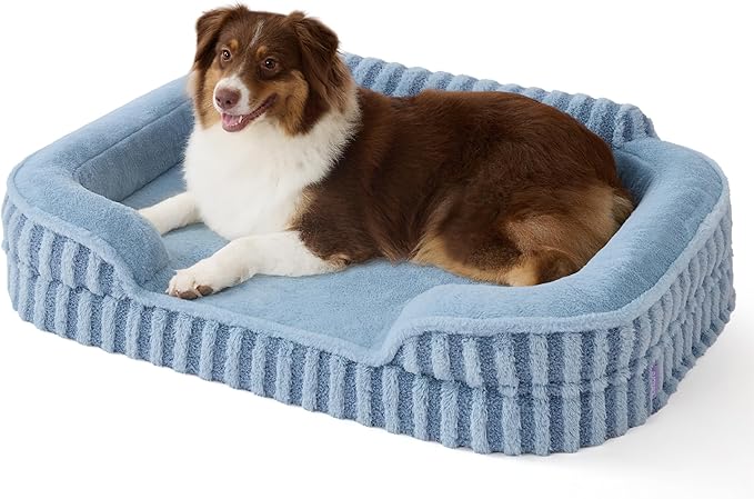 LE SURE Cute Dog Beds Large Sized Dog, Orthopedic Waterproof Large Pet Bed with Sides, Non-Slip Bottom and Egg-Crate Foam Pet Couch Sofa with Washable Removable Cover, Blue-Mewly Pet