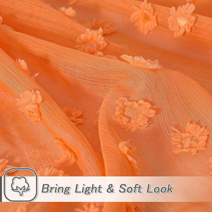 MYSKY HOME Pom Pom Orange Sheer Curtains for Bedroom Girls Room Curtains 72 Inches Long for Nursery Kids Light Filtering Boho Window Drapes, Rod Pocket, 38" Wide, 2 Panels