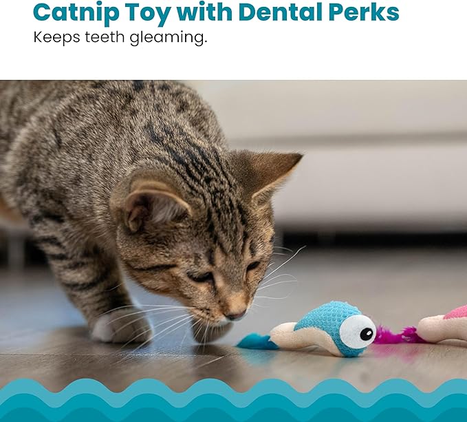 Catstages Catstages Dental Shrimpies Cat Toys, 2-pack – Interactive Catnip Dental Chew Toy to Help Clean Teeth, Fun for Play and Chewing, Multicolored-Mewly Pet