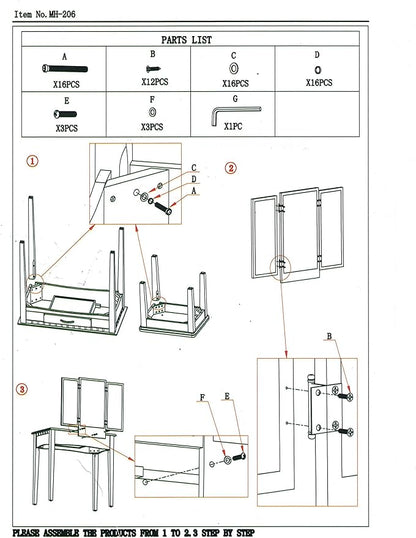 Frenchi Home Furnishing Vanity Set with Stool and Mirror