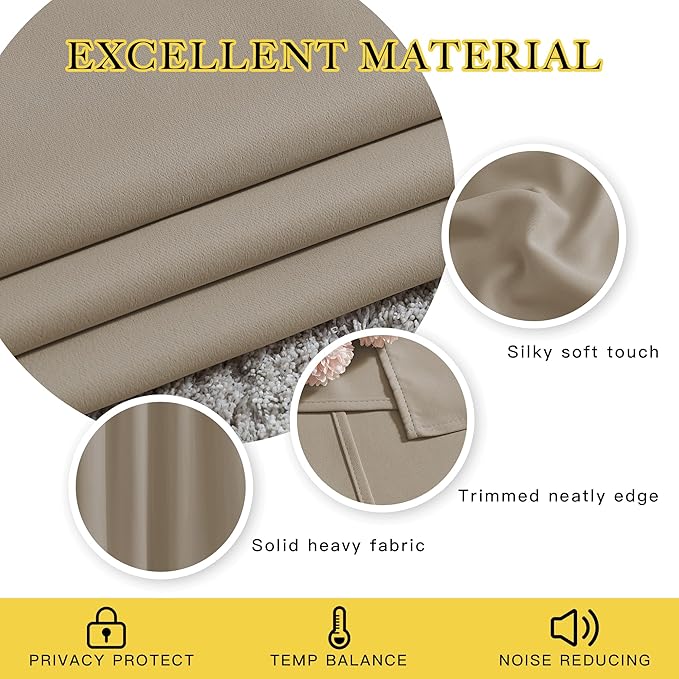 NICETOWN Room Darkening Taupe Curtains for Doorway 80" L, Grommet Light Blocking Window Treatments Blackout Privacy Drapes for Living Room/Kids Room, 2 Panels, W46 x L80