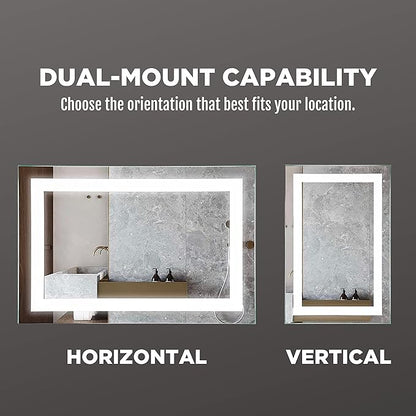 LED Vanity Bathroom Mirror 30 x 20 in. Wall Mounted, Dimmable, Lighted, Anti-Fog Mirror – Modern, Frameless Design