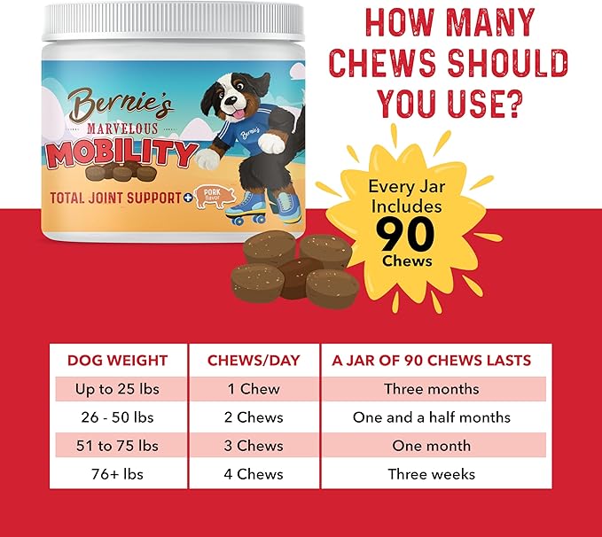 Bernie's Marvelous Mobility - Daily Total Joint Support for Dogs - 90 Soft Chews - Maintain & Rebuild Mobility, Supports Joint Tissue Health-Mewly Pet