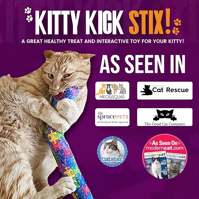 Kitty Kick Stix 15" Catnip Kicker Toy – Set of 2 | Handmade in USA | Interactive Cat & Kitten Toy | Durable Kicker Packed with 100% Potent Catnip for All Breeds (Light/Dark Mix)-Mewly Pet