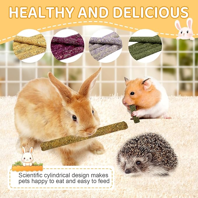 52Pcs Rabbit Chew Sticks, Guinea Pig Toys, Natural Timothy Grass Molar Teeth Stick, Mixing Flowers, Roses, Calendula and Forget Me Not, Small Animals Treats-Mewly Pet