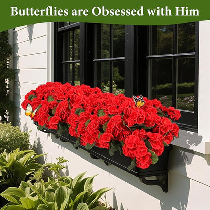 NESCCI 8 Pack Artificial Geranium Flowers for Outdoors UV Resistant Artificial Flowers Silk Geranium Fake Flowers Faux Flower for Outdoor Planters Garden Plants Window Sill Courtyard Home Decor(Red)