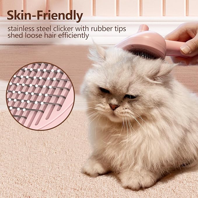 L&W BROS. Steam Grooming Brush for Shedding and Detangling – Self-Cleaning Steamy Pet Brush with Mist Spray for Long-Haired Cats and Small Dogs (Pink)-Mewly Pet