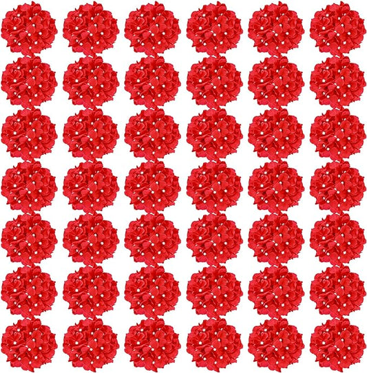 Auihiay 64pcs Hydrangea Artificial Flowers, Red Fake Hydrangea Flowers with Stems, Artificial Hydrangea Flowers for Wedding Centerpieces, Home Garden Party Decoration (Red)
