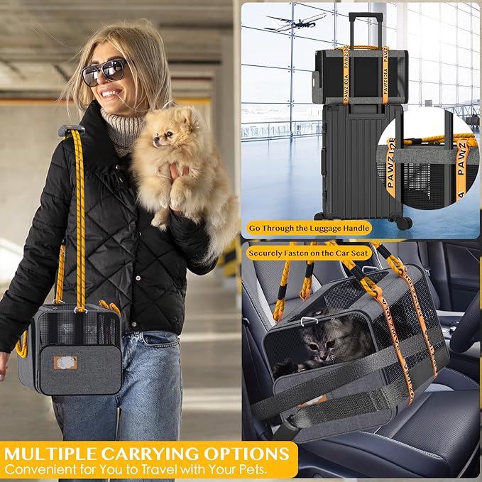 PAWZIDEA Double Pet Stroller with 2 Detachable Carriers, Portable Dog Crate for Car Travel & TSA-Approved Expandable Cat Carrier, Foldable Lightweight Jogger Stroller for 2–4 Cats or Small/Medium Dogs-Mewly Pet