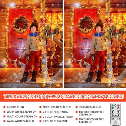 Color Changing Christmas String Lights Outdoor Indoor, 108FT 300 LED Warm White Multi Color Fairy Light, END to END CONNECTABLE, Waterproof Christmas Tree Lights with Timer Remote