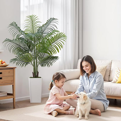 VEVOR Artificial Areca Palm Tree 5 ft, Fake Palm Tropical Plants with White Tall Planter, Faux Floor Silk Plant in Pot, Large Trees for Home Office Living Room Decor House Warming, Indoor Outdoor