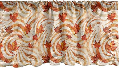 Ambesonne Fall Window Valance, Autumnal Theme with Swirly Intricate Shapes and Flying Leaves Print, Curtain Valance for Kitchen Bedroom Decor with Rod Pocket, 54" X 18", Ginger Marigold and Beige