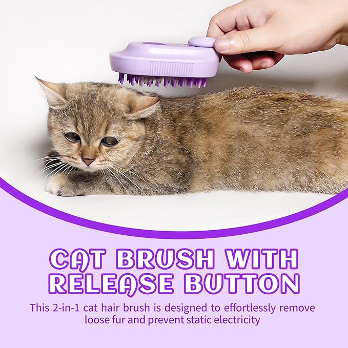 Spritz Defur Comb for Cats, New 3-in-1 Cat Steam Brush for Massaging and Cleaning Shedding Pets, Comb for Long and Short Hair Cats and Dogs Grooming Tool (Purple)-Mewly Pet