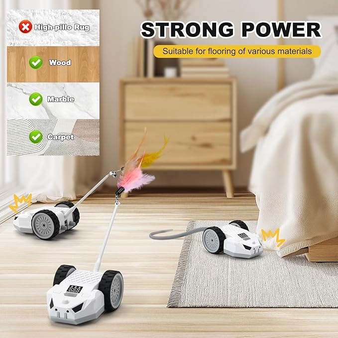 Interactive Cat Toys for Indoor Cats - Smart Moving Electric Mouse with Remote Control, Feather Tail, and Rechargeable Battery - Automatic Play for Bored Kittens & Adult Cats & Daily Exercise-Mewly Pet