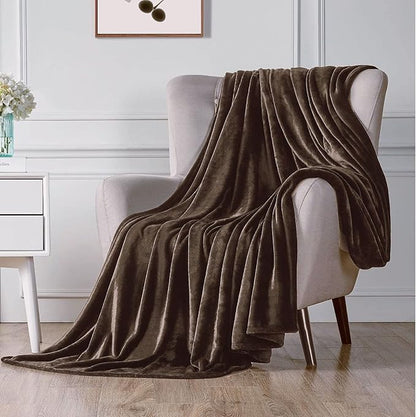 Walensee Fleece Blanket Plush Throw Fuzzy Lightweight (Queen Size 90x90 Brown) Super Soft Microfiber Flannel Blankets for Couch, Bed, Sofa Ultra Luxurious Warm and Cozy for All Seasons