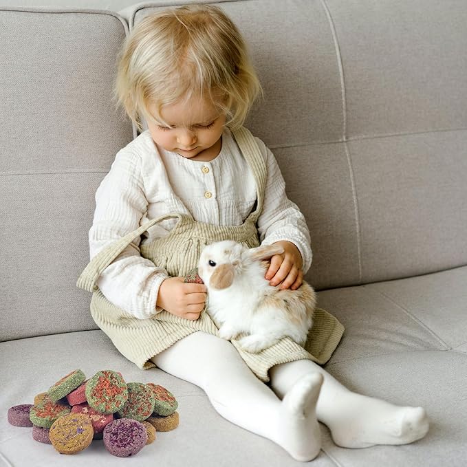 ERKOON 24Pcs Bunny Chew Toys, Small Animal Molar Toys Timothy Grass Beet Sweet Potato Pumpkin Cake Treats for Guinea Pig Hamster Bunny Chinchilla Gerbil, 100% Natural Rabbit Chews and Treats-Mewly Pet