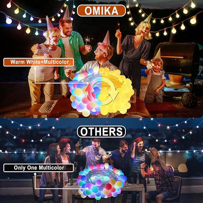 OMIKA Color Changing String Lights Plug in, 25 Colors 33FT 100LED RGB+Warm White Globe String Lights, Outdoor Christmas Globe Decorative Lights with Remote for Indoor Bedroom Party Garden Xmas Decor