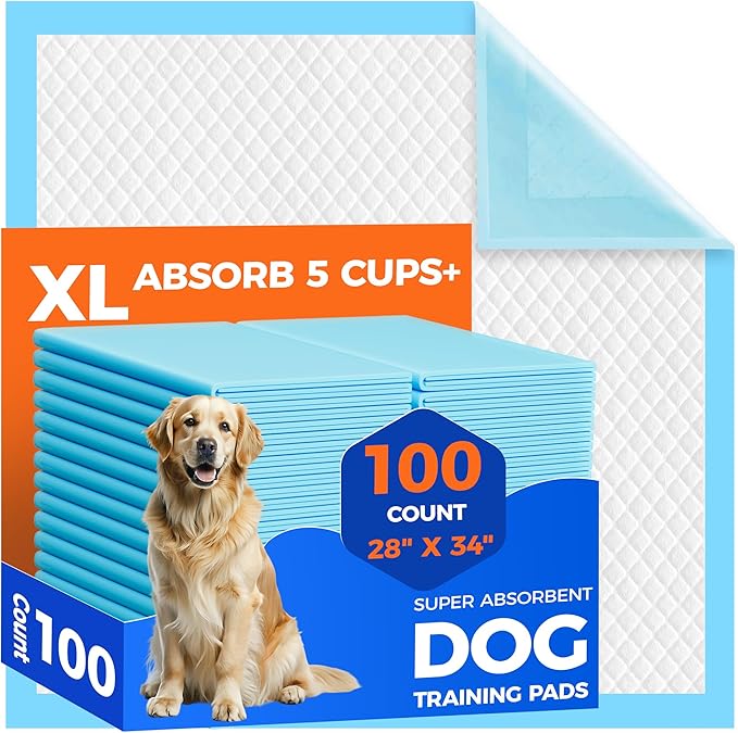 Dog Pee Pads Extra Large 28"x34" - 100 Pack Super Absorbent XLarge Puppy Pads 100 Count Leak-Proof Disposable XL Pet Potty Training Pads for Dogs, Puppies, Doggy-Mewly Pet
