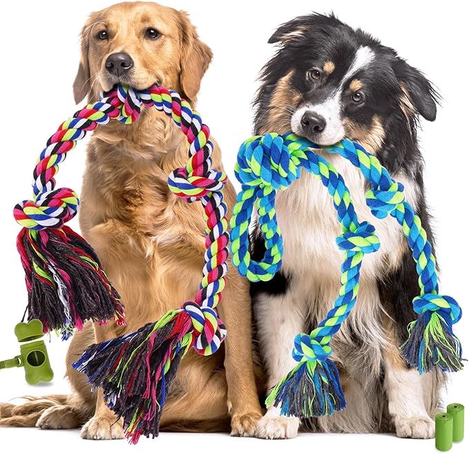 Heavy Duty Dog Rope Toys for Aggressive Chewers, Tough Tug of War Dog Toys for Large, Medium & Small Dogs – 5 Pack Including 2 Ropes & 3 Supplies-Mewly Pet
