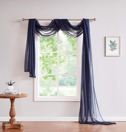 LinenZone Navy Window Scarf Valance in 360 Inch Size. Use Window Scarves as Canopy Bed or Backdrop Curtains, Curtain Scarf, or Sheer Fabric for Draping. (Amazing 55 x 360, Navy)