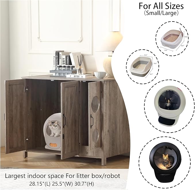 Cat Litter Robot Enclosure, Automatic Litter Box Enclosure for Litter Robot 3/4,Cat-Exclusive entrace for Dog Proof and Fun,Charging Station for cat Litter Cabinet,Litter Collector and Lock,Grey-Mewly Pet