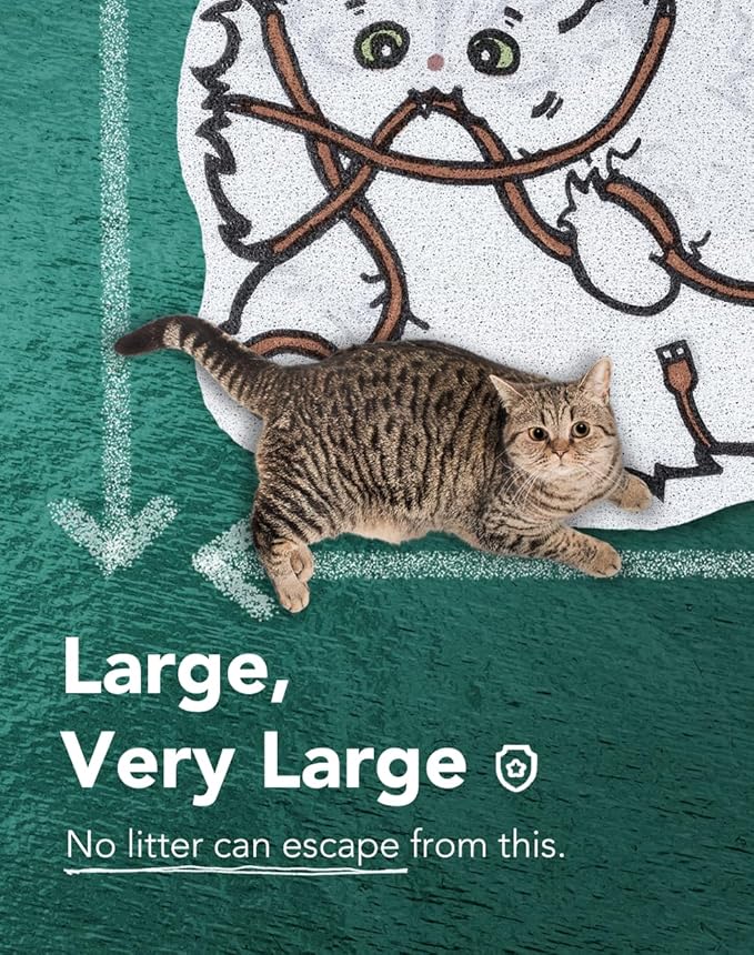 Lukamoo® Cute Cat Litter Mat (30’’x20’’), Extra-Large/XL, for Kitty Litter & Cute Cat Litter Box, Litter Trapping Mat (Long Hair White)-Mewly Pet