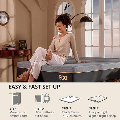 EGOHOME 12 Inch Twin XL Memory Foam Mattress for Back Pain, Cooling Copper Gel Bed in a Box, Foam Made in USA, CertiPUR-US Certified, Therapeutic Medium Firm, Daybed 38x80x12 Black
