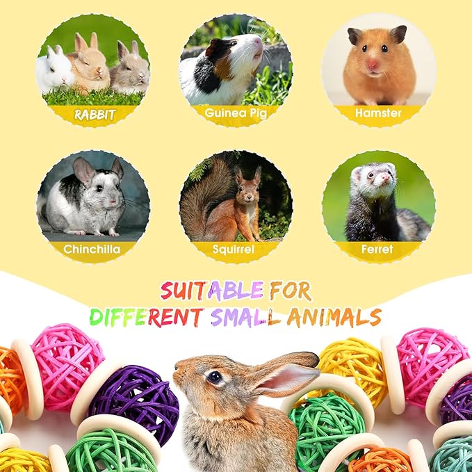 2 Pcs Natural Grass Chew Balls for Rabbits, Chinchillas, Hamsters & Mice - Safe Dental Health Toys for Teeth Grinding, Chewing & Dental Care, Small Animal Enrichment Chew Toys-Mewly Pet