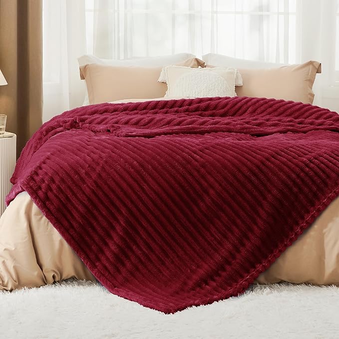 Bedsure GentleSoft Deep Red Blanket for Couch - Cozy Soft Blankets for Women, Cute Small Throws for Girls, 90x90 Inches