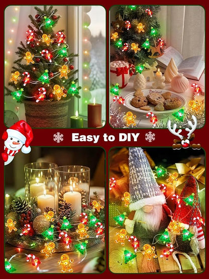Christmas String Lights Decoration, 10ft 30LED Christmas Tree Gingerbread Man Candy Cane Fairy Lights Battery Operated with Remote, 8 Modes & Timer, Twinkle Light for Home Party Indoor Outdoor Decor