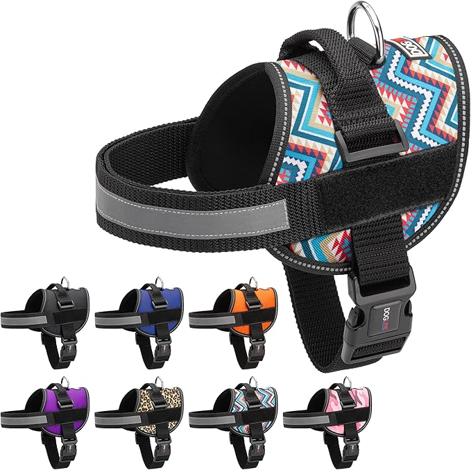 Dogline Dog Harness, Reflective No-Pull Adjustable Vest with Handle for Walking, Training, Breathable, No - Choke Harness for Small, Medium or Large Dogs Room for Patches Aztec Design 2 L 27"-34"-Mewly Pet