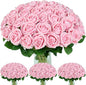 BLEUM CADE 100 Pcs Pink Roses Artificial Flowers, Real Touch Velvet Roses Fake Flowers Bulk, Artificial Roses Bouquet with Long Stems Bridal DIY Wedding Party Centerpiece Decorations