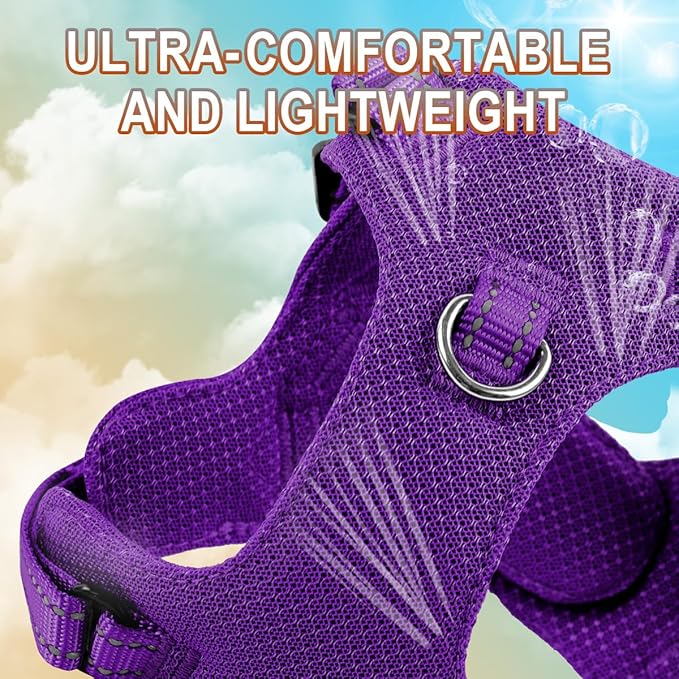 Dog Harness Step in Dog Vest Harness, Reflective Adjustable Puppy No Pull Harness Breathable Soft for Small and Medium Dogs Cats, Purple, XXS-Mewly Pet