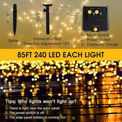 Solar String Lights Outdoor, 2 Pack 170FT 480 LED Waterproof Solar Christmas Lights with 8 Lighting Modes for Tree Xmas Decorations