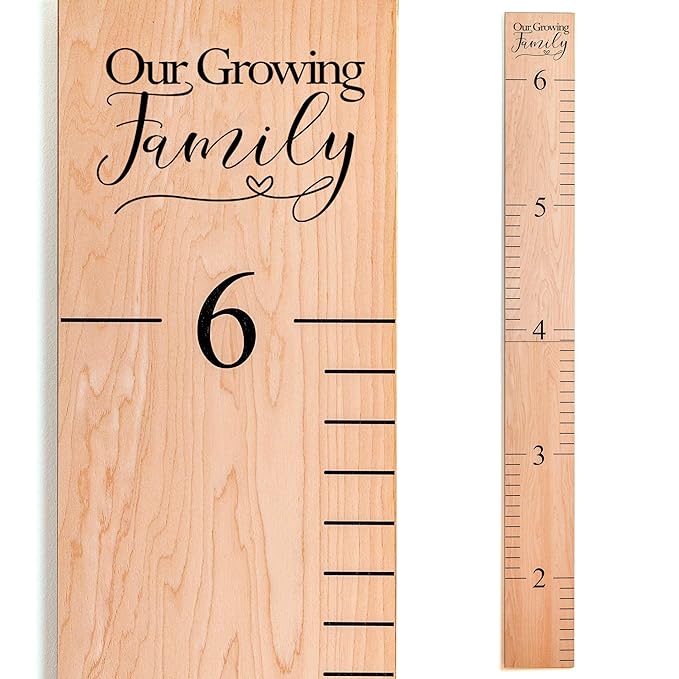 Headwaters Studio Wooden Growth Chart – Kids Height Chart, Wall Measurement for Kids, Height Chart for Wall, Growth Ruler for Children – Our Growing Family, Natural (63"x6.7")