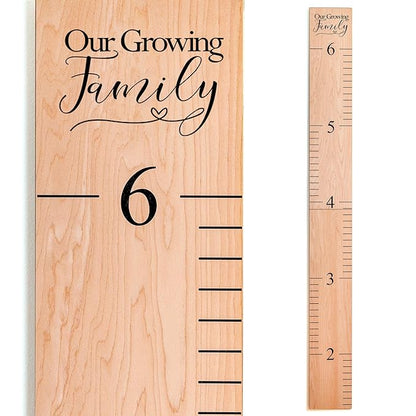 Headwaters Studio Wooden Growth Chart – Kids Height Chart, Wall Measurement for Kids, Height Chart for Wall, Growth Ruler for Children – Our Growing Family, Natural (63"x6.7")