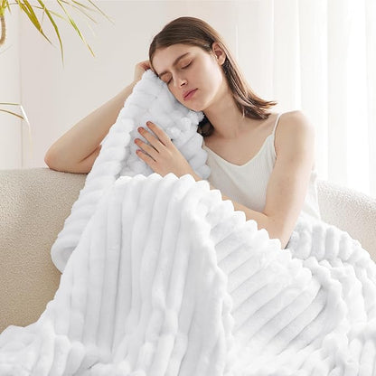 Bedsure GentleSoft White Fleece Blanket for Couch - Cozy Soft Blankets for Women, Cute Small Throws for Girls, 50x70 Inches