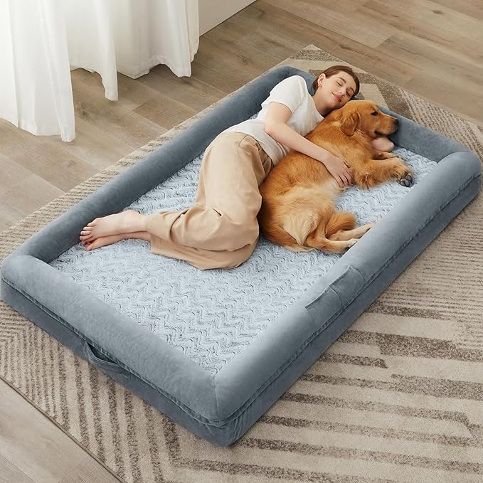 WNPETHOME Human Dog Bed for Adult, Washable Dog Couch with Removable Waterproof Cover, Orthopedic Large Pet Sofa Bed with Bolster Sides for Sleeping-Mewly Pet