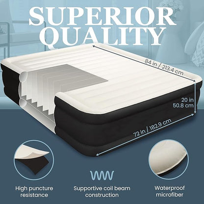 Englander Cal King Size Air Mattress w/Built in Pump - Luxury Double High Inflatable Bed for Home, Travel & Camping - Premium Blow Up Bed for Kids & Adults - Black