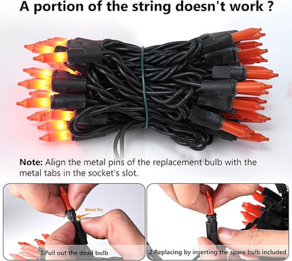 Brizled Orange Halloween Lights, 21.3ft 100-ct Incandescent Halloween String Lights Connectable, UL Certified Orange Light String, Black Wire Mini Light Set for Fall Season Holiday Thanksgiving Tree
