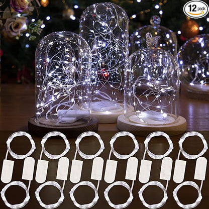 HXWEIYE 12 Pack LED White Fairy Lights Battery Operated, 7ft 20LED Mini Fairy String Lights Mason Jar Lights, Waterproof Firefly Starry Lights for DIY Wedding Party Bedroom Patio Christmas Décor